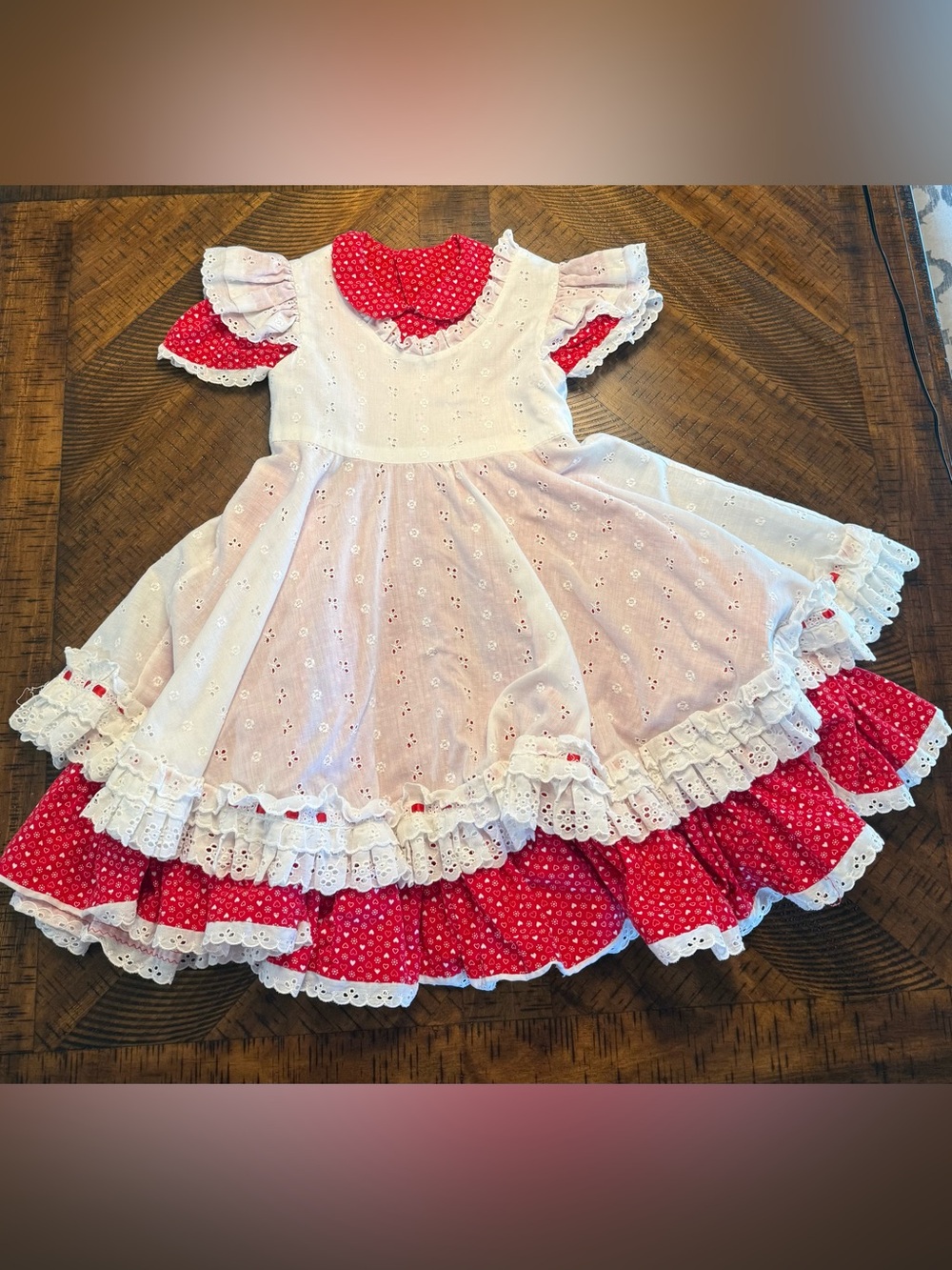 {vintage} Handmade Girls' Red and White Tiered Eyelet Dress Costume